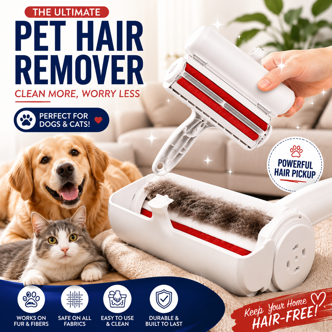 Pet hair remover roller