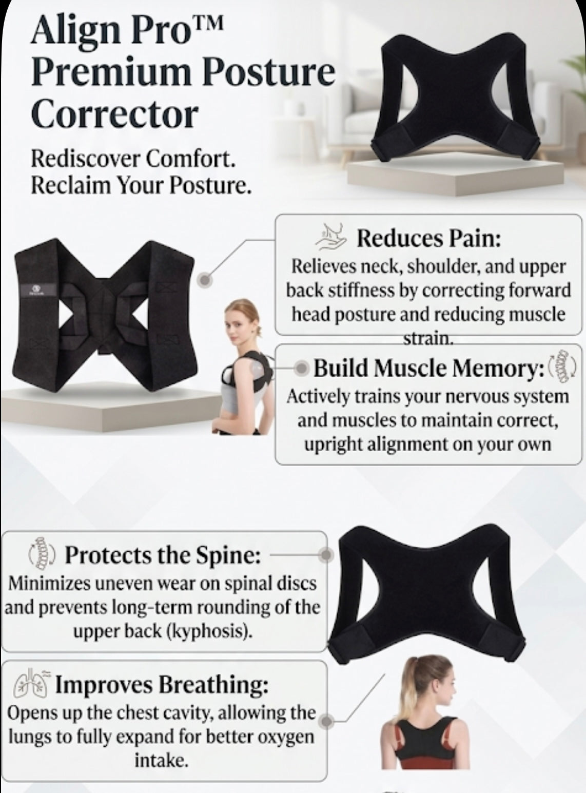 PosturePro — Adjustable back brace and shoulder support for posture correction