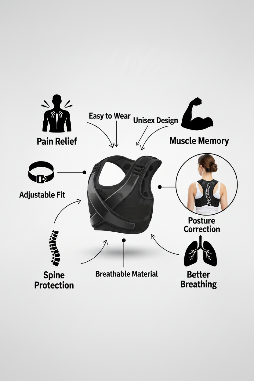 PosturePro — Adjustable back brace and shoulder support for posture correction