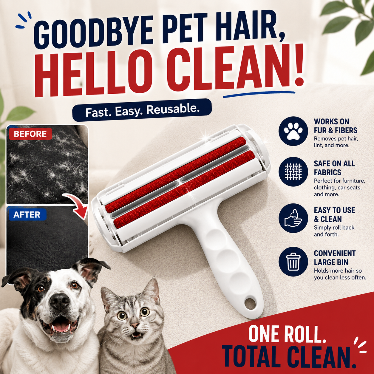 Pet hair remover roller