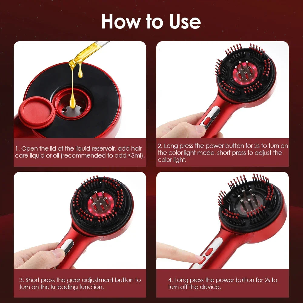 RootGlow Pro
Electric Red Light Scalp Massage Comb Hair Growth Brush with Vibration Therapy Oil Applicator for Anti Hair Loss and Scalp Care