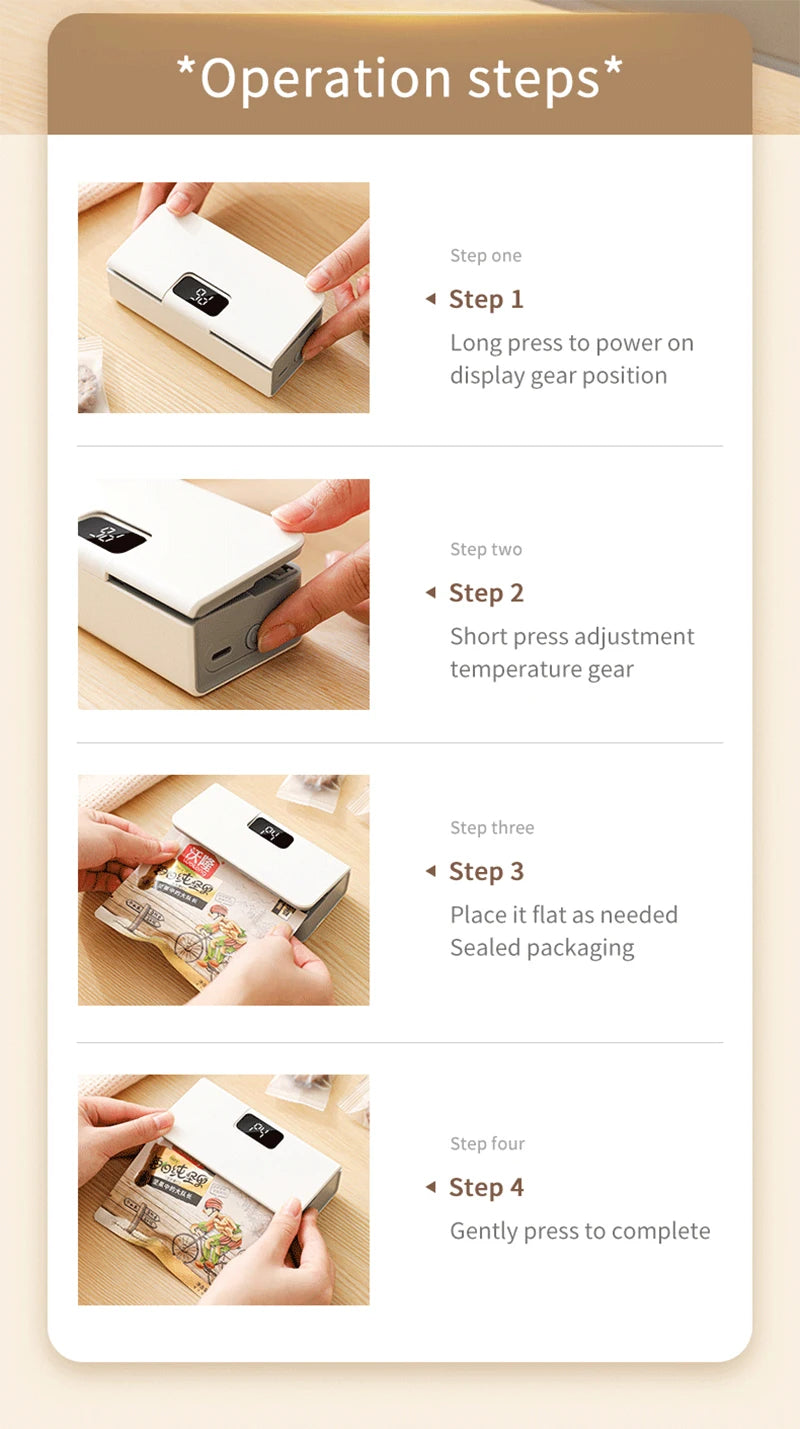EasySeal Go- Portable Food Bag Sealer
Mini Bag Sealer Plastic Bag Heat Sealer Plastic Bag Sealing Machine USB Rechargeable Portable Package Bags Sealer
