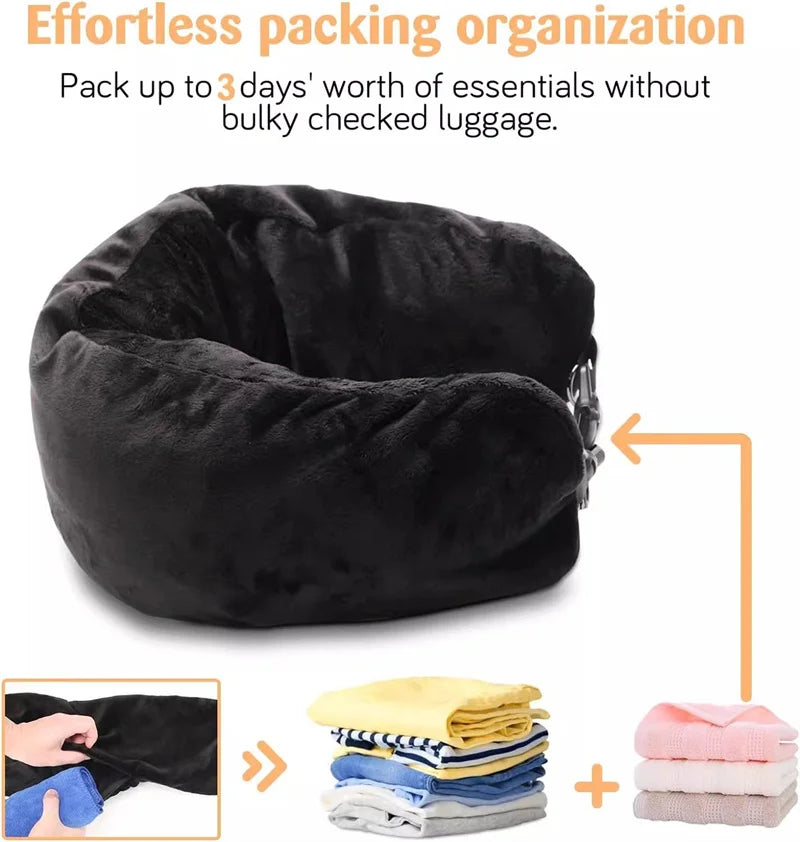 Travel Comfort & Storage Pillow
Travel neck pillow U-shaped,adjustable soft wool cover,can be filled with clothing for comfort Travel Pillow With Storage Pouch