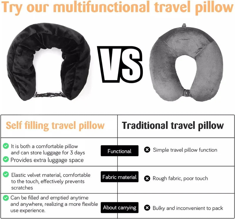 Travel Comfort & Storage Pillow
Travel neck pillow U-shaped,adjustable soft wool cover,can be filled with clothing for comfort Travel Pillow With Storage Pouch
