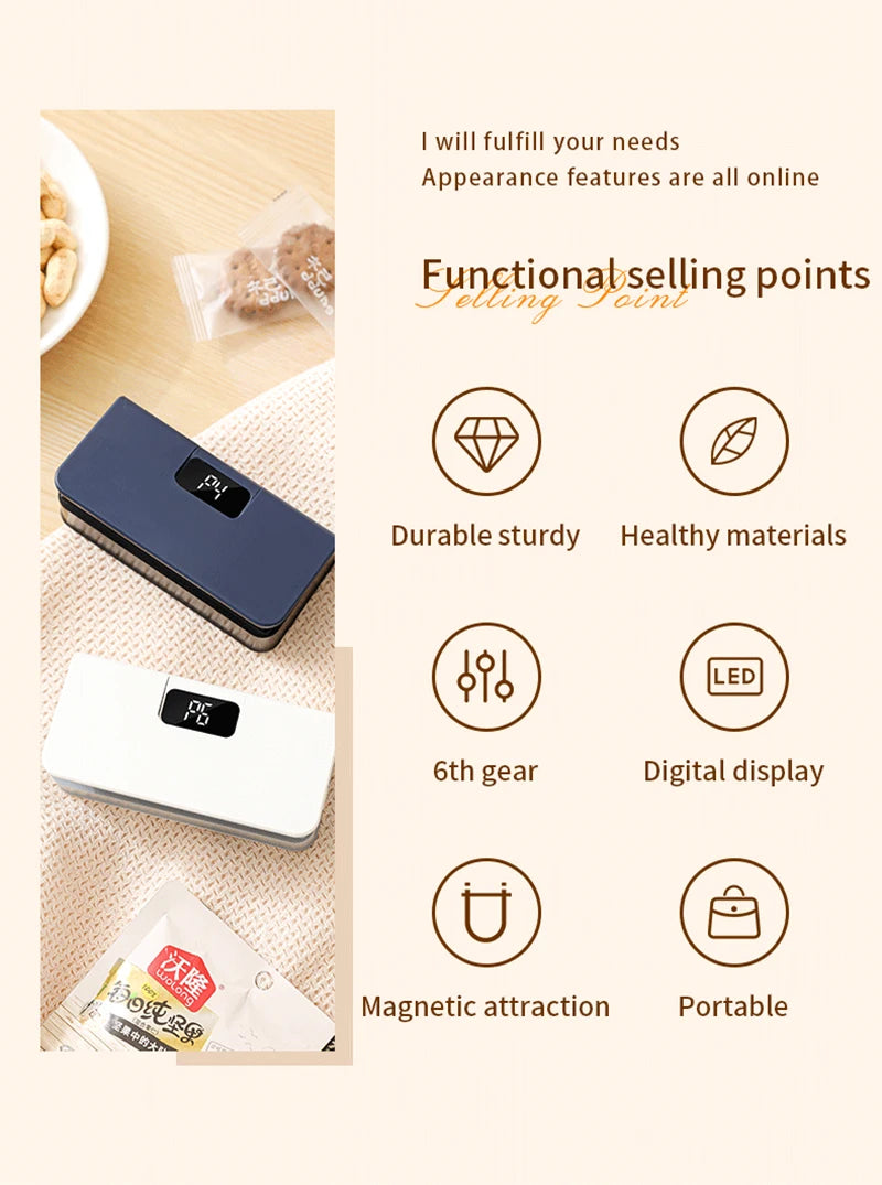 EasySeal Go- Portable Food Bag Sealer
Mini Bag Sealer Plastic Bag Heat Sealer Plastic Bag Sealing Machine USB Rechargeable Portable Package Bags Sealer