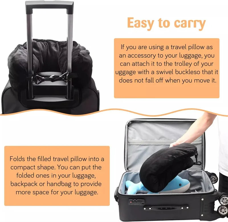 Travel Comfort & Storage Pillow
Travel neck pillow U-shaped,adjustable soft wool cover,can be filled with clothing for comfort Travel Pillow With Storage Pouch