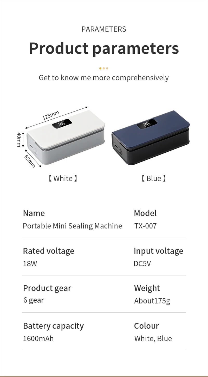 EasySeal Go- Portable Food Bag Sealer
Mini Bag Sealer Plastic Bag Heat Sealer Plastic Bag Sealing Machine USB Rechargeable Portable Package Bags Sealer