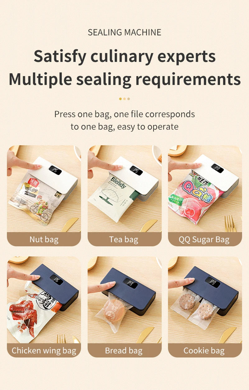 EasySeal Go- Portable Food Bag Sealer
Mini Bag Sealer Plastic Bag Heat Sealer Plastic Bag Sealing Machine USB Rechargeable Portable Package Bags Sealer