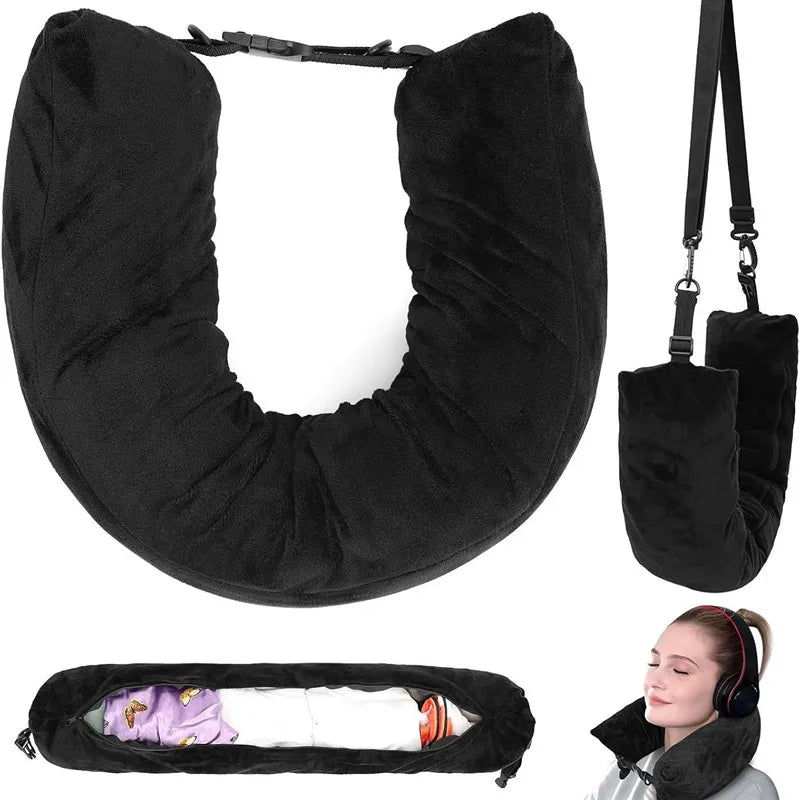Travel Comfort & Storage Pillow
Travel neck pillow U-shaped,adjustable soft wool cover,can be filled with clothing for comfort Travel Pillow With Storage Pouch